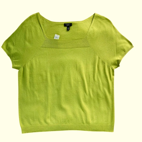 Talbots Fine Knit Square Neck Short Sleeve Sweater Pear Green (Size 1XP) - Picture 2 of 8